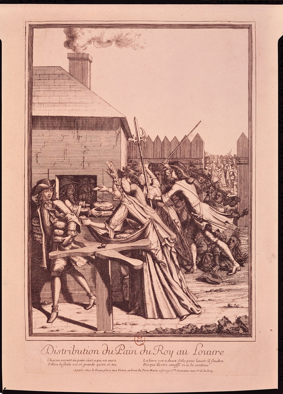 Uddeling af brød på Louvre under fødevaremanglen, 1709 af French School