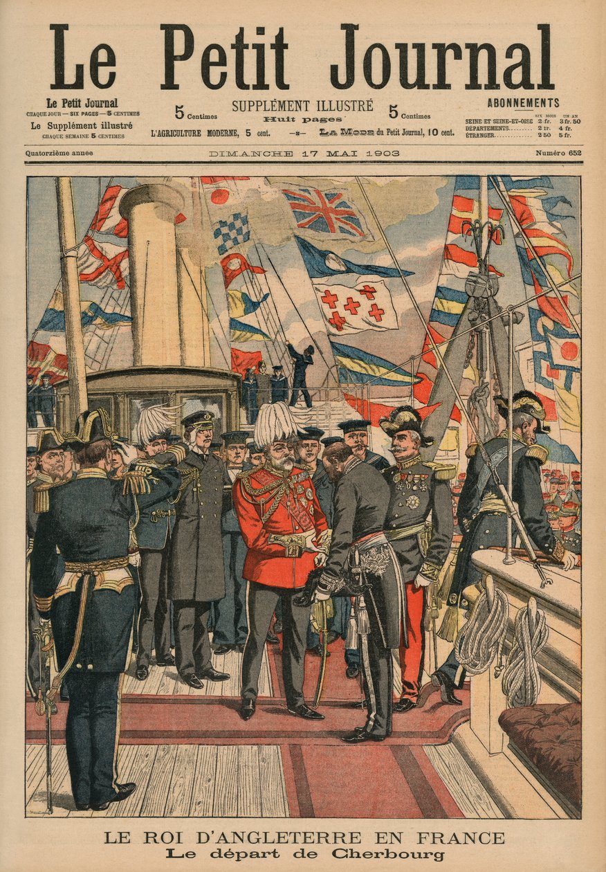Edward VII, konge af England, forlader Cherbourg, forsideillustration fra 