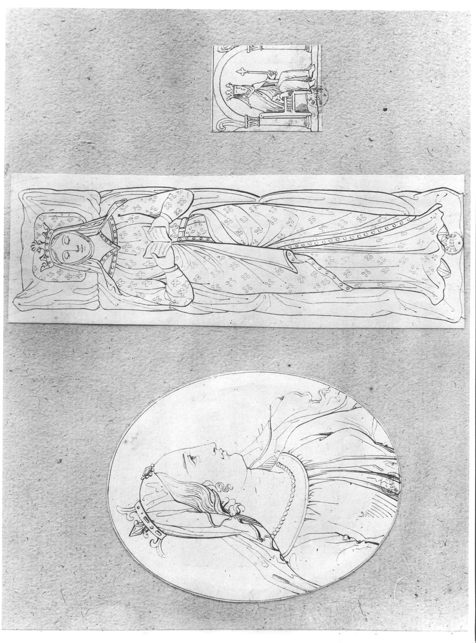 Eleanor af Aquitaine (ca. 1122-1204): Portræt i profil, liggende og på hendes trone (se også 155489 og 158140) af French School