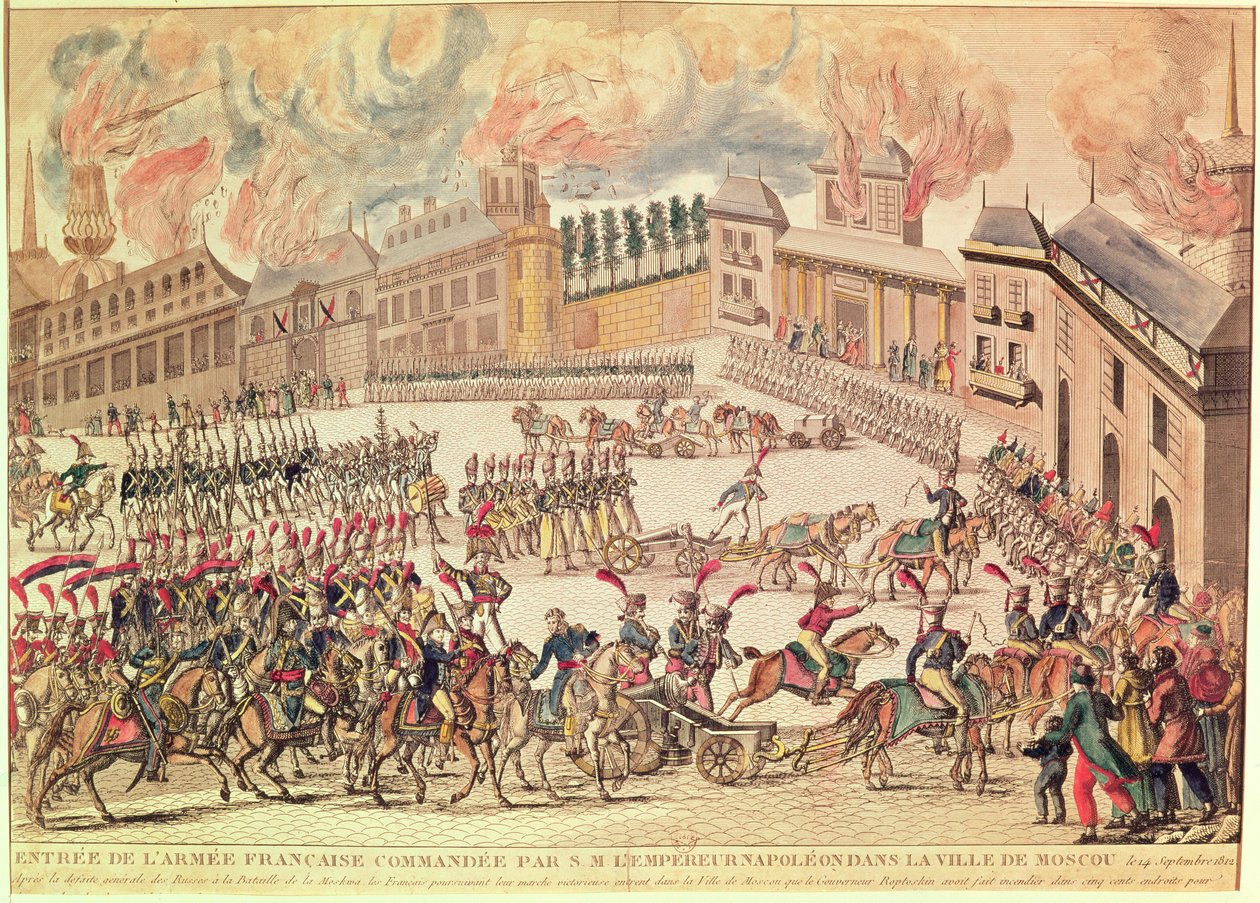 Den franske hær under kommando af kejser Napoleon indtog i Moskva, 14. september 1812 af French School