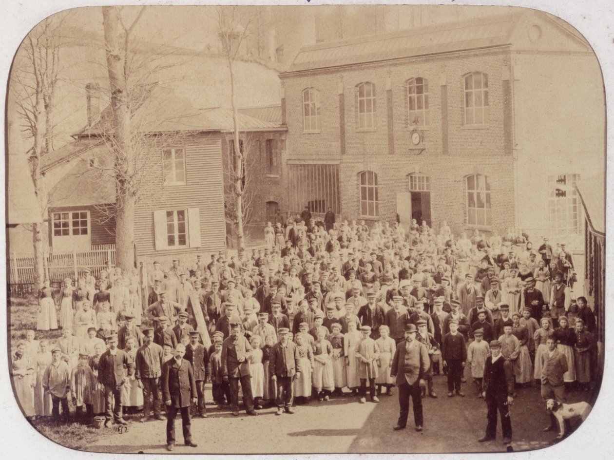 Fabriksarbejdere (sepia-billede) af French School