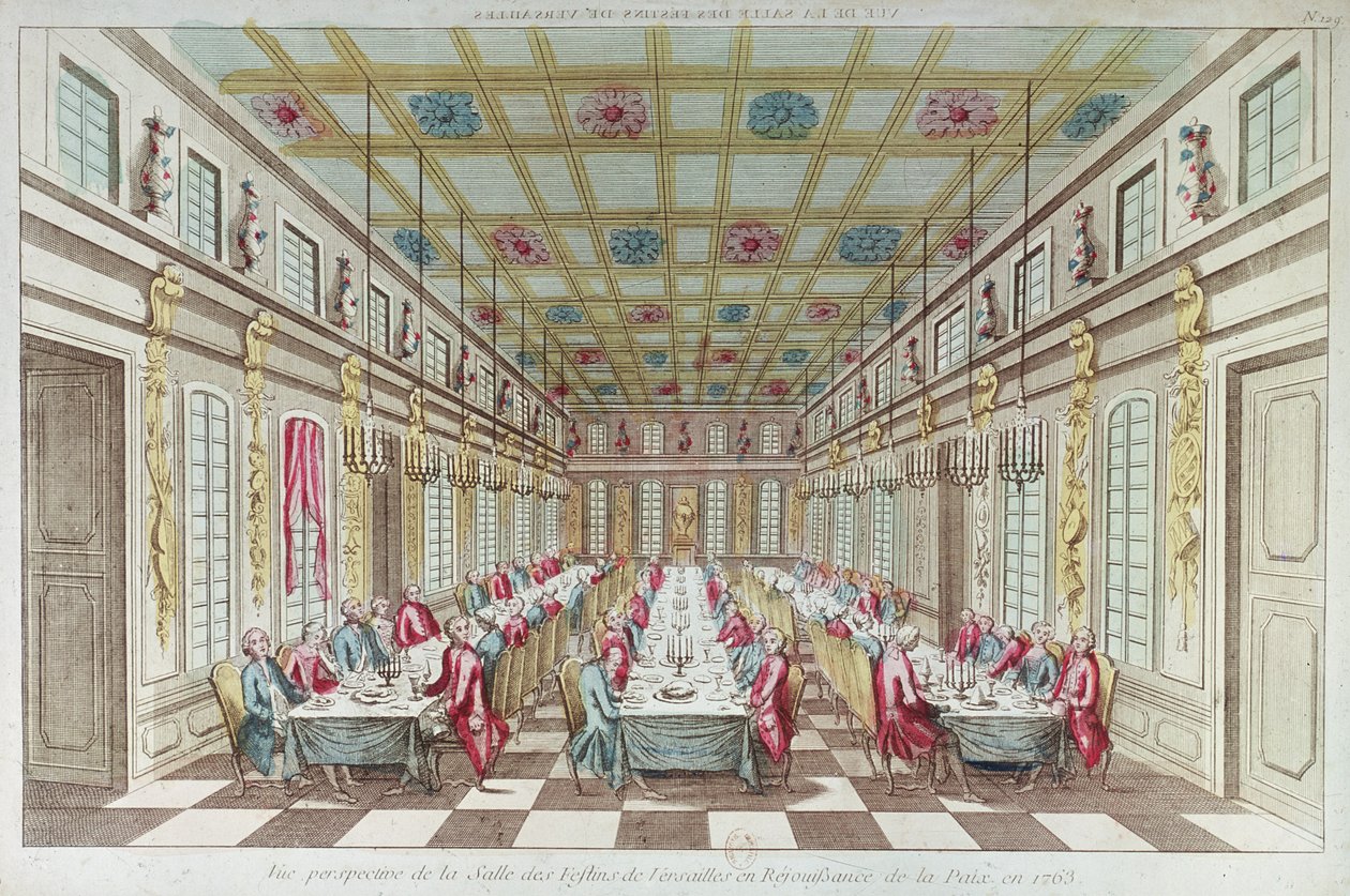 Fest givet på Chateau de Versailles til fejring af freden ved slutningen af syvårskrigen, 1763 af French School