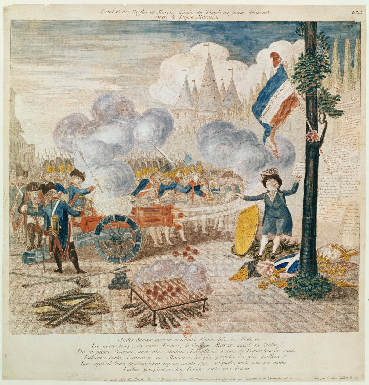 Fight of the Indian Medlars and Chestnuts (farvegravering) af French School
