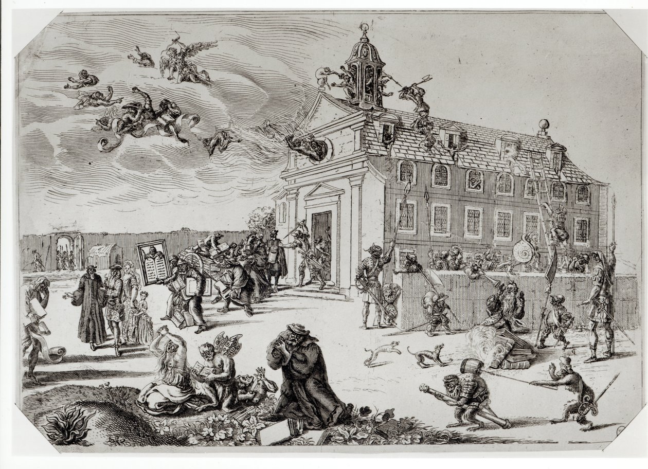 Brand i templet i Charenton, ca.1685 af French School