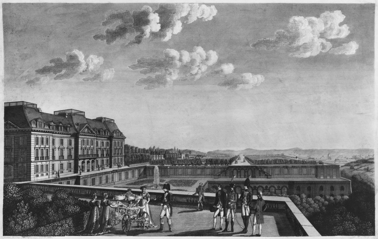 Første skridt af kongen af Rom på terrassen i Saint-Cloud, indgraveret af Dubois af French School