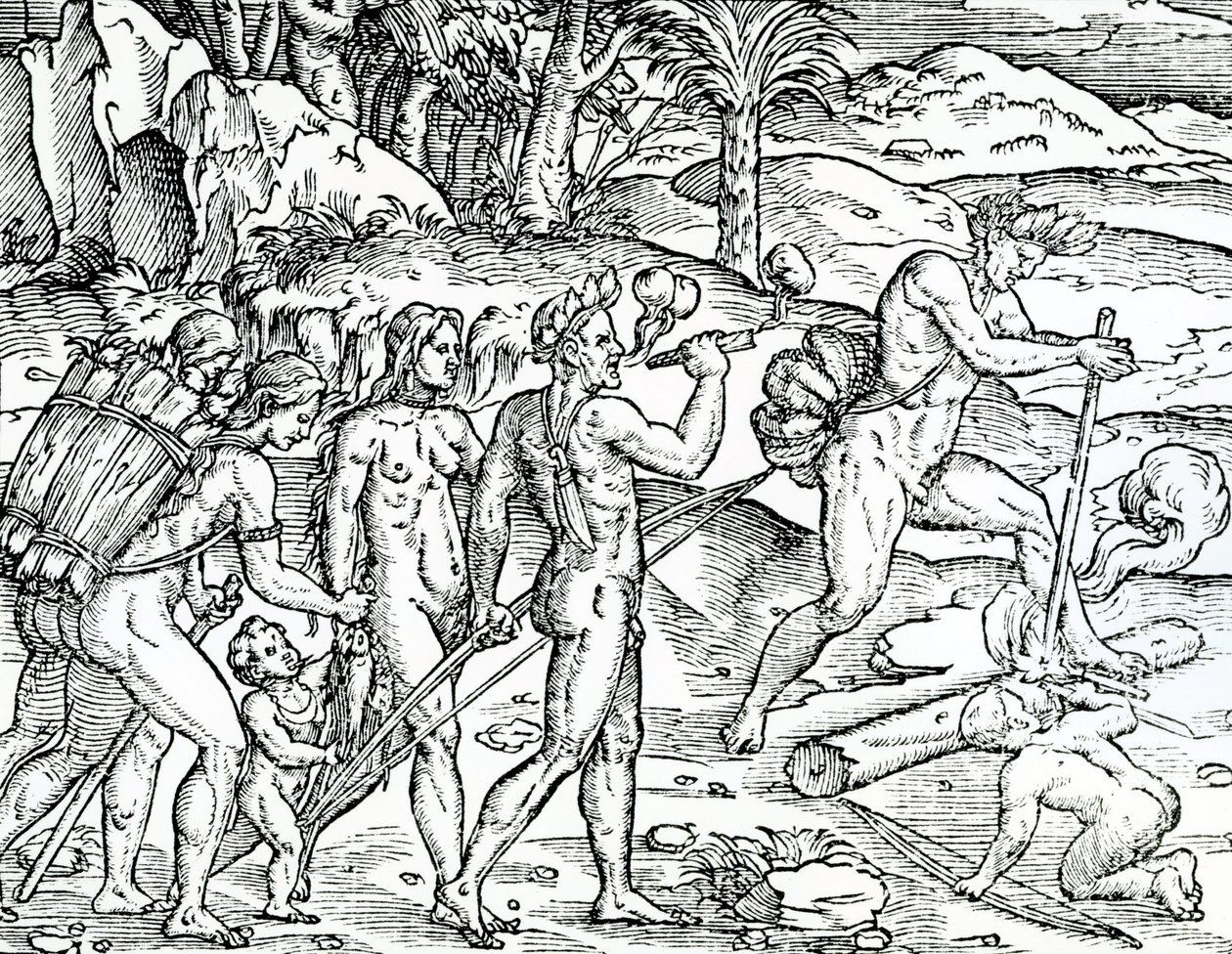 Fiskescene, Brasilien, illustration fra Singularities of France Antarctique, af Andre de Thevet, 1558 af French School
