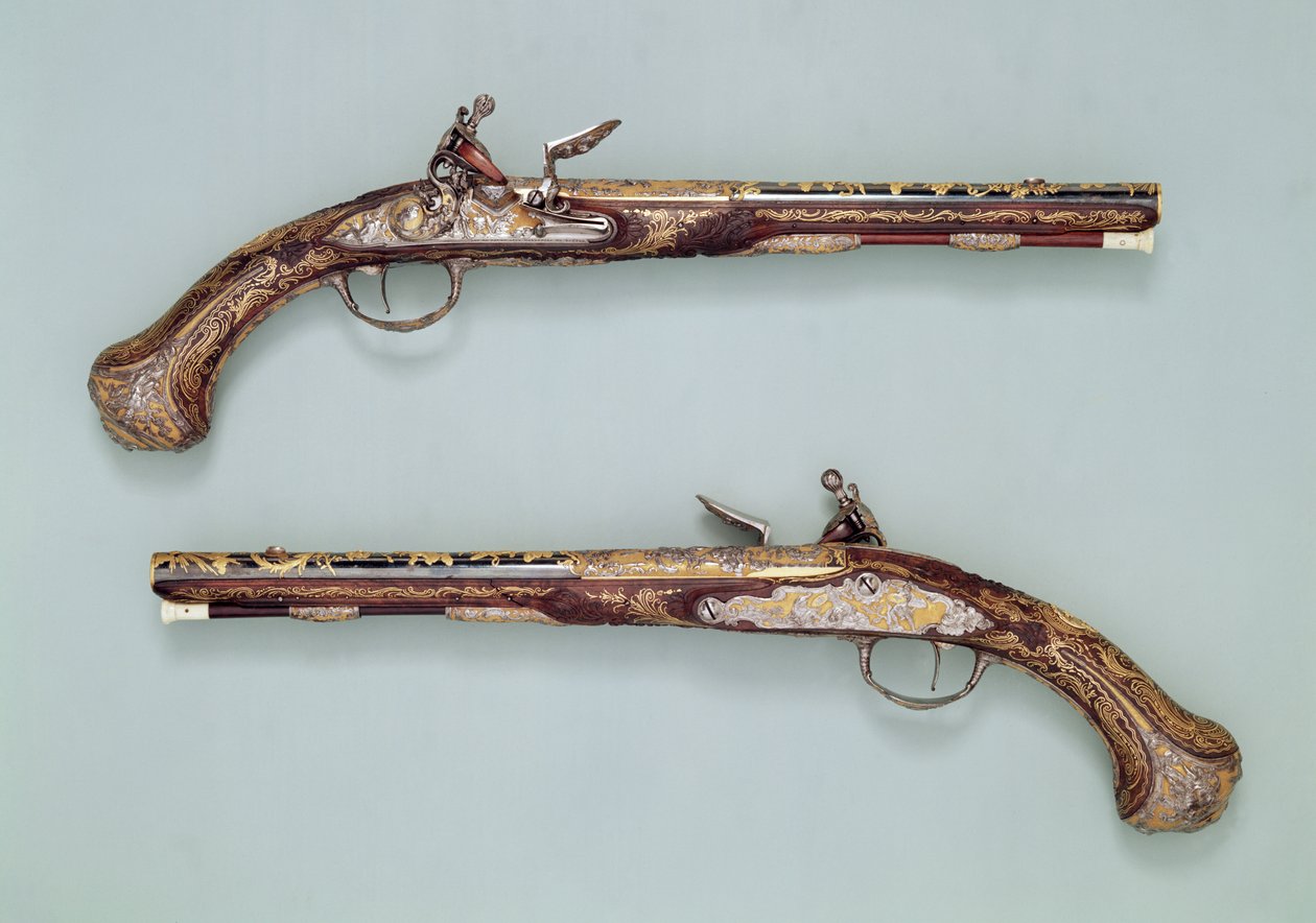 Flintlock-pistoler, 1690 af French School