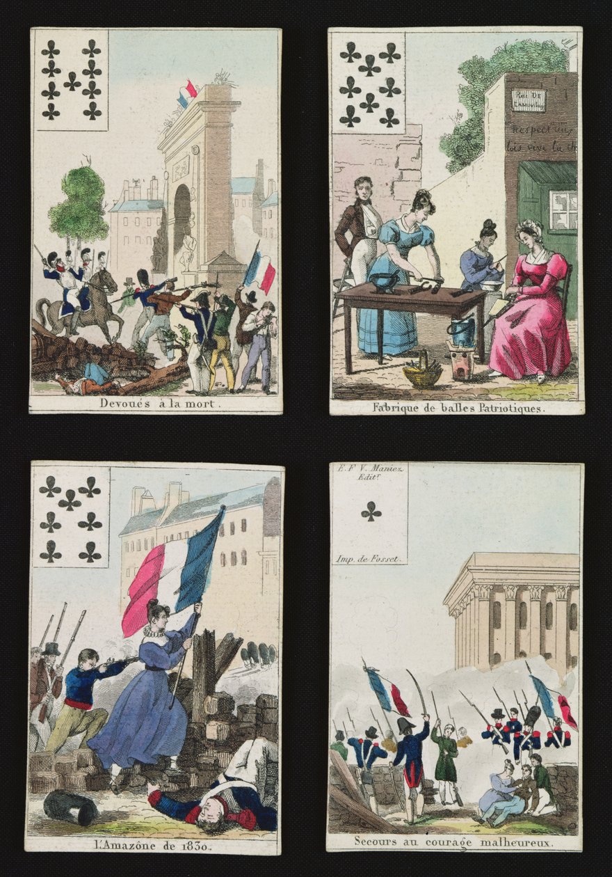 Fire spillekort til minde om heltene fra juli 1830, 1831 af French School