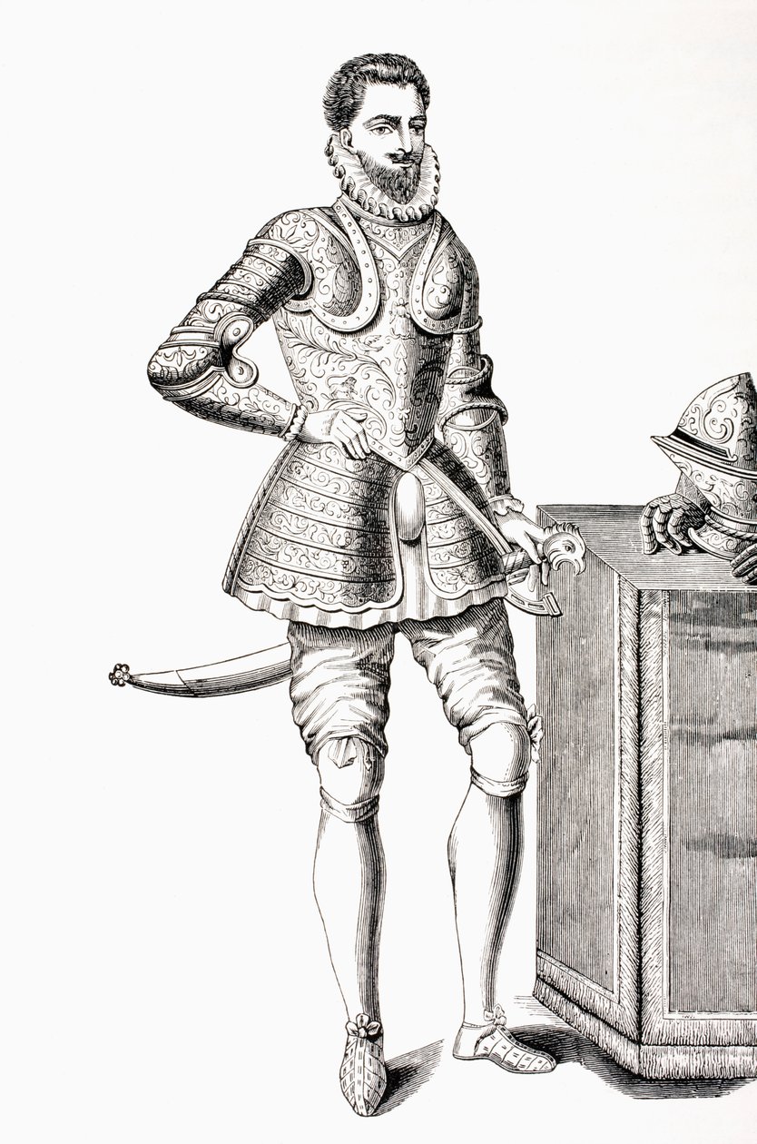 Frans, hertug af Anjou og Alencon, klædt i 1500-tals damascenerustning, fra 
