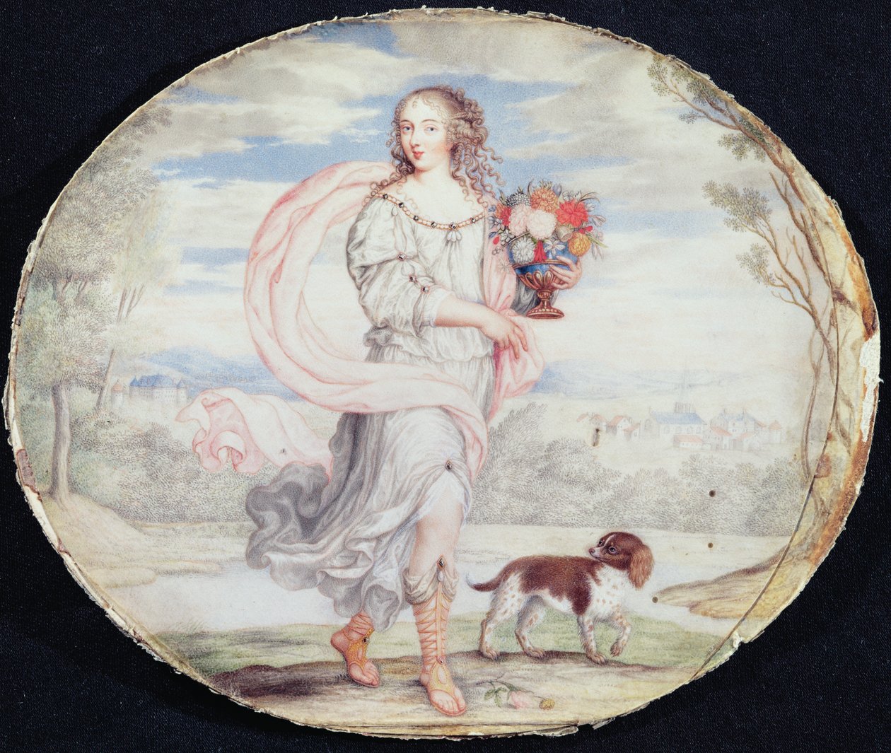 Francoise Louis de la Baume le Blanc (1644-1710) Mademoiselle de la Valliere (gouache på vellum lagt på kort) af French School