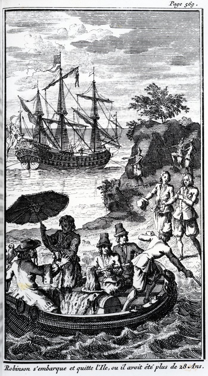 Fransk illustration til "Robinson Crusoe" af Daniel Defoe af French School