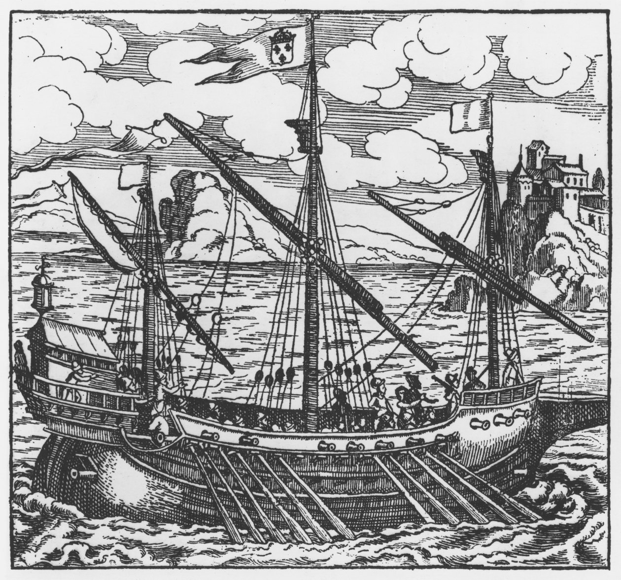 Fransk kabys, der opererer i havnene i Levanten siden Ludvig XI (1423-83) (xylograf) af French School