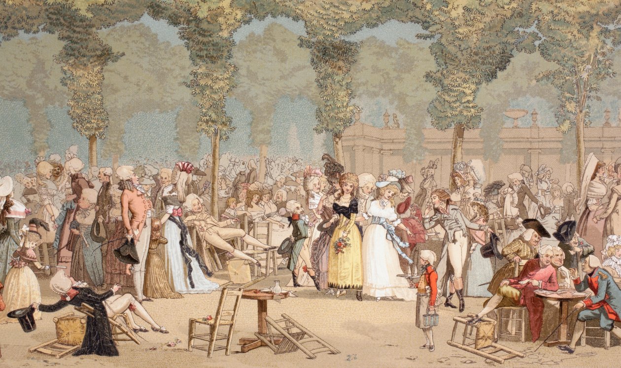 Have på Palais-Royal i det 18. århundredes Paris, 1875 af French School