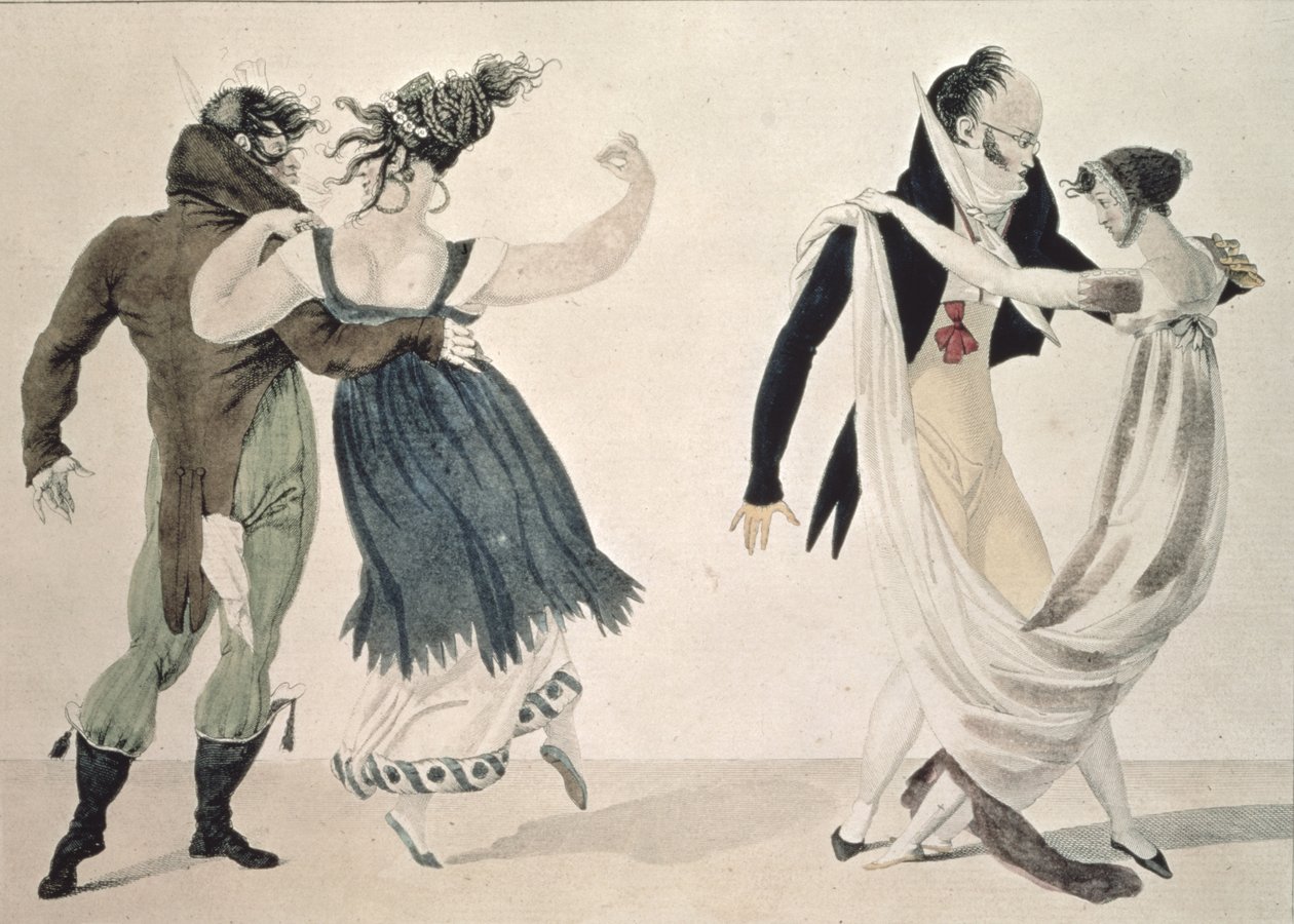 God form, nr. 1: Valsen, satirisk tegneserie, ca. 1820 af French School