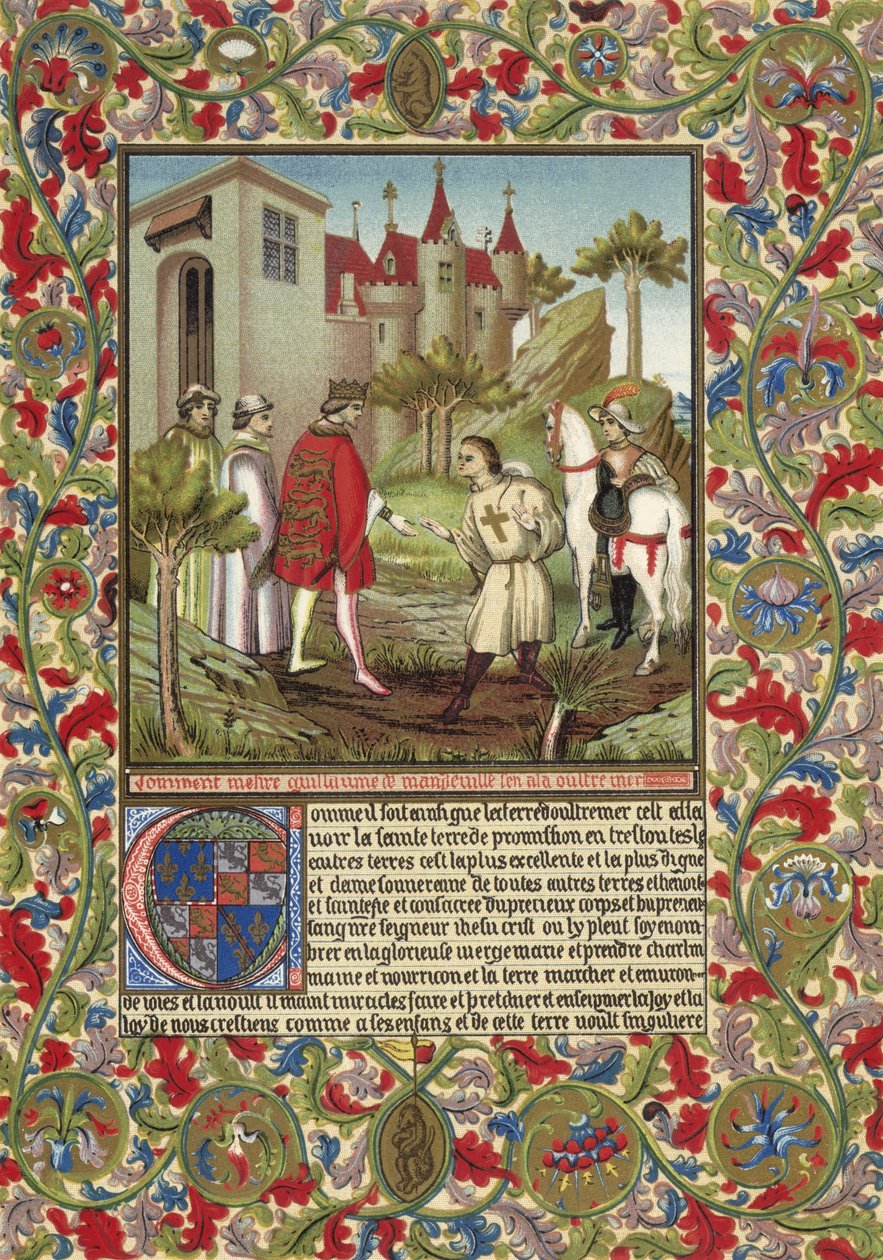 Guillaume de Mandeville, 3. jarl af Essex, møder Richard Løvehjerte (kromolitografi) af French School