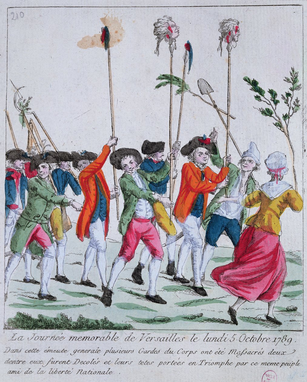 Lederne af to af Kings vagter dræbt den 5. oktober 1789 i Versailles af den parisiske pøbel bliver båret i triumf til Paris af French School