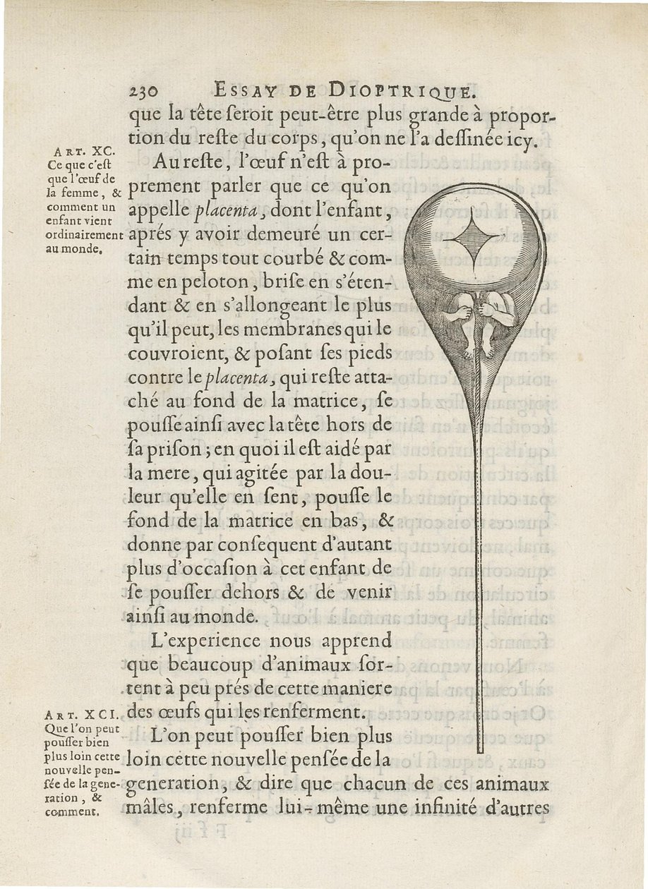Homunculus afbildet inde i menneskelig sperm, fra Essay de Dioptrique af Niklass Hartsoeker, 1694 af French School