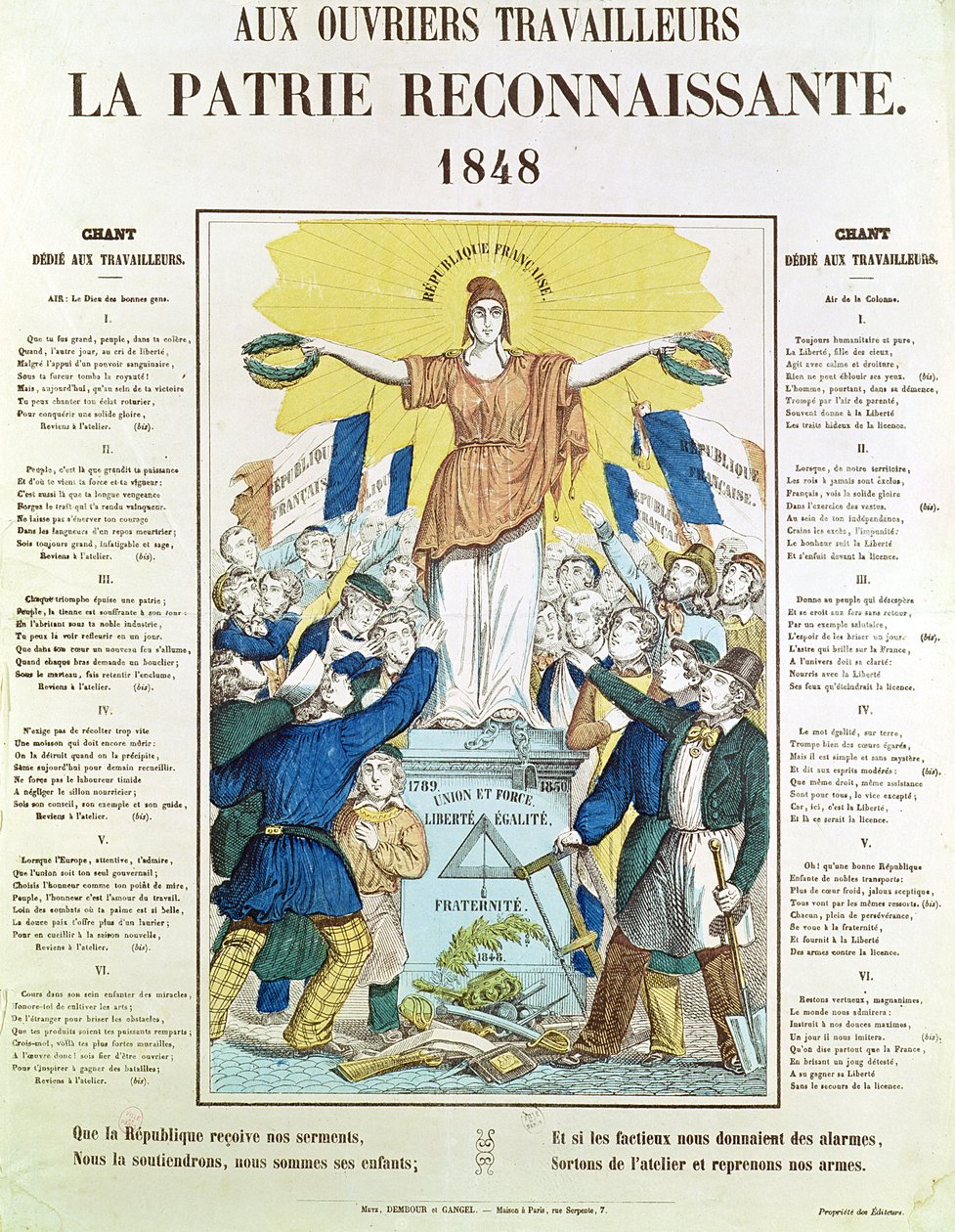 Illustreret tekstark til en sang dedikeret til arbejderne, 1848 af French School
