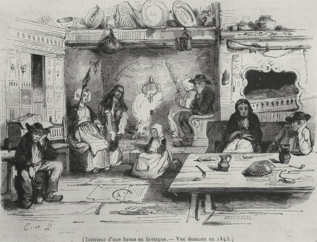 Interiør af en gård i Bretagne, 1843 af French School
