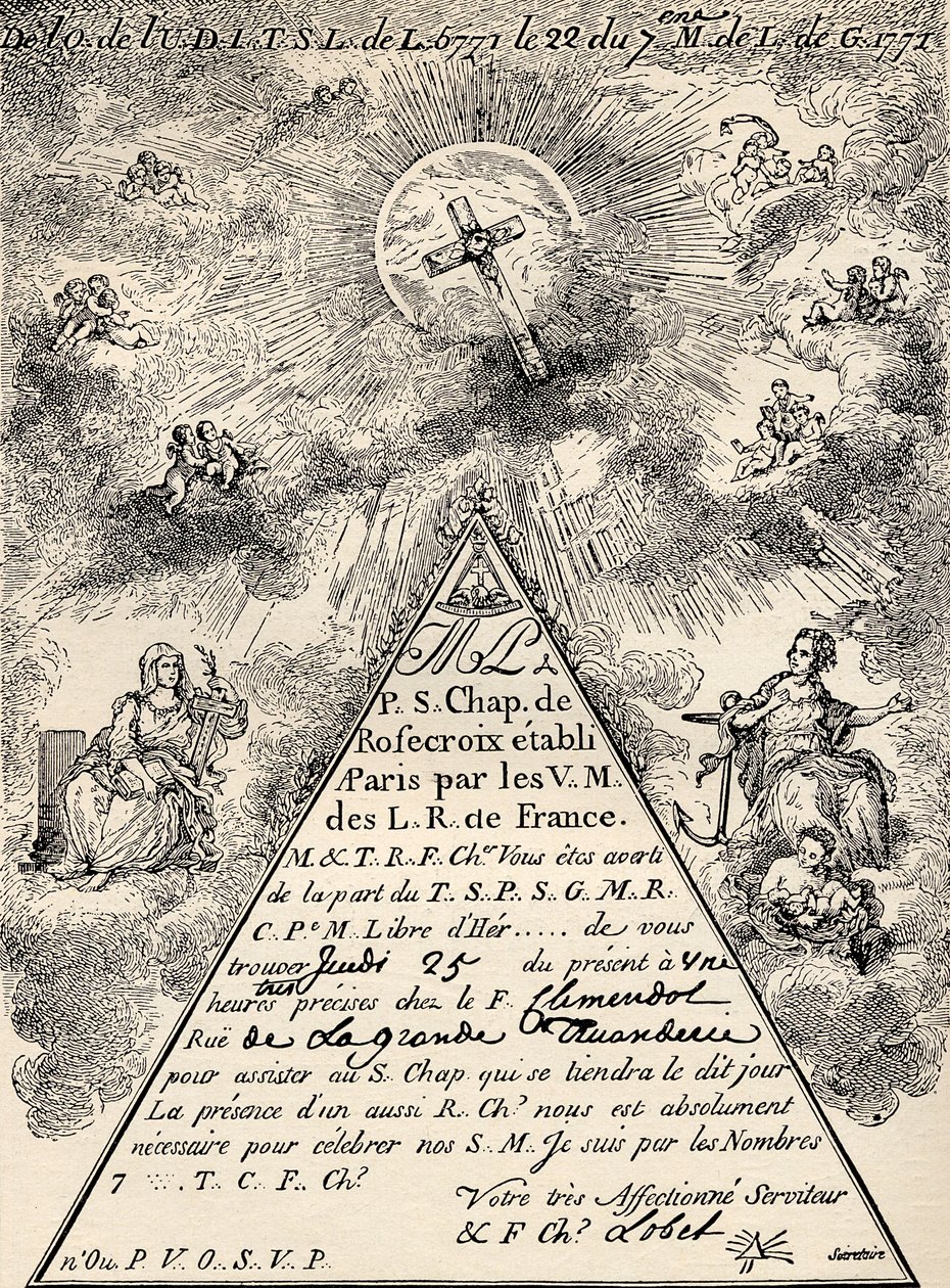 Invitation fra det franske frimurerkapittel, 1771, fra 