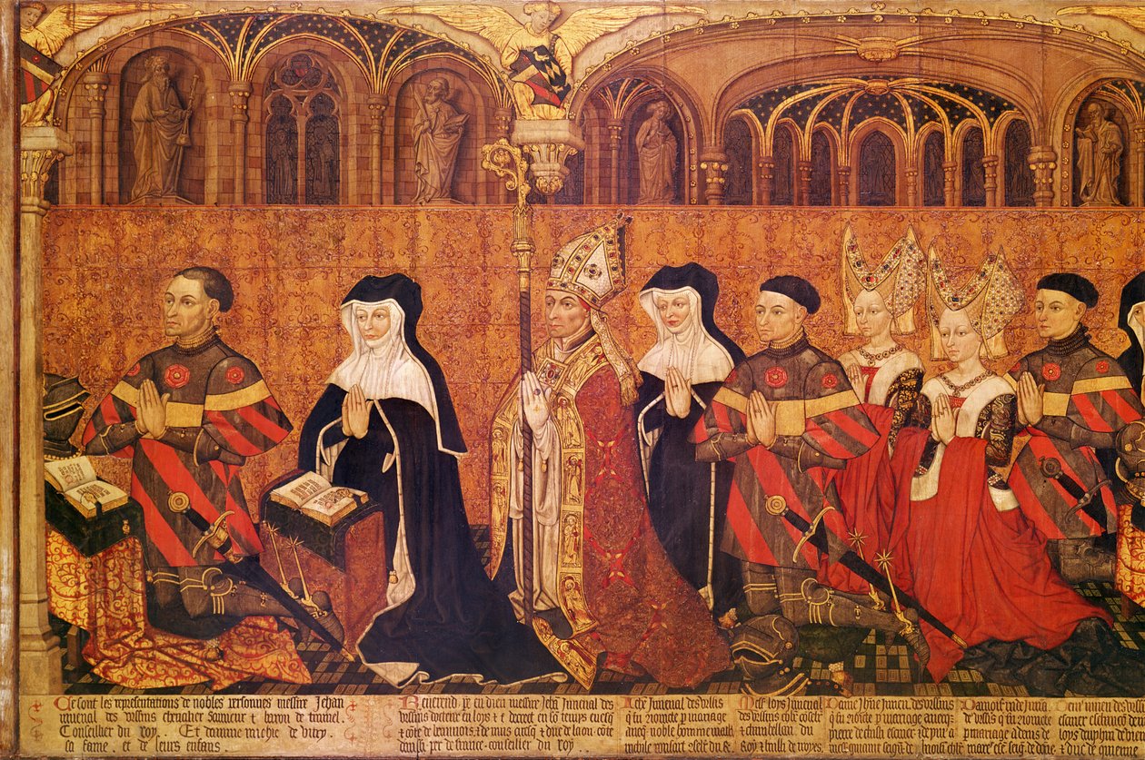 Jean I Jouvenel des Ursins (1360-1431) med sin kone, Michelle de Vitry (d.1456) og deres familie, 1445-49 (detaljer fra 375726) af French School