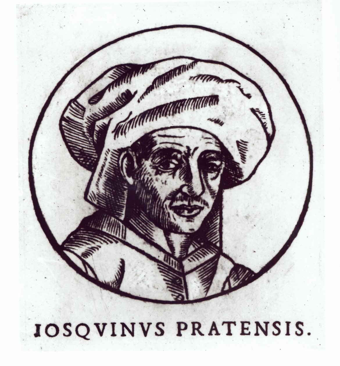 Josquin des Pres (ca. 1440-1521) indgraveret fra et værk i St. Gudule Cathedral, Bruxelles af French School