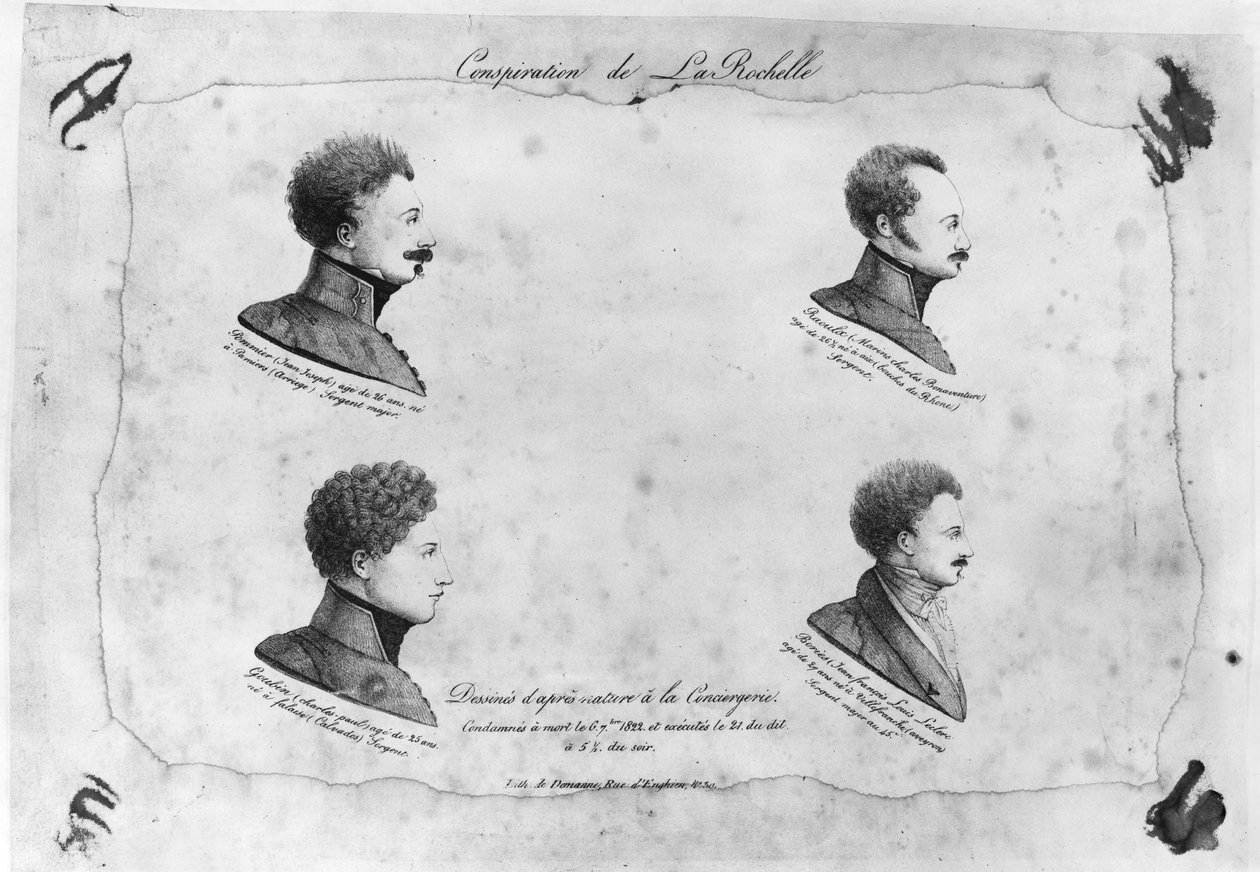 La Rochelle plot, portrætter af de fire sergenter, efter 1822 af French School