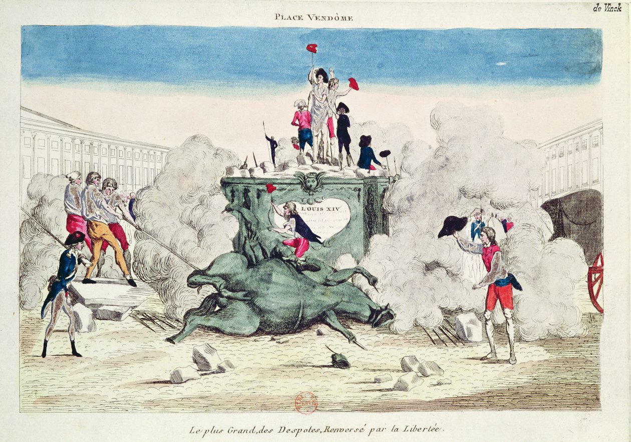 Frihed vælter statuen af den største despot på Place Vendome den 11. august 1792, 1792 af French School