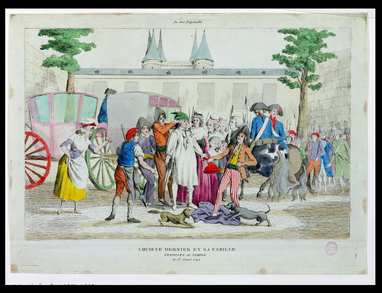 Ludvig XVI (1754-93) og hans familie taget til templet, 13. august 1792 af French School