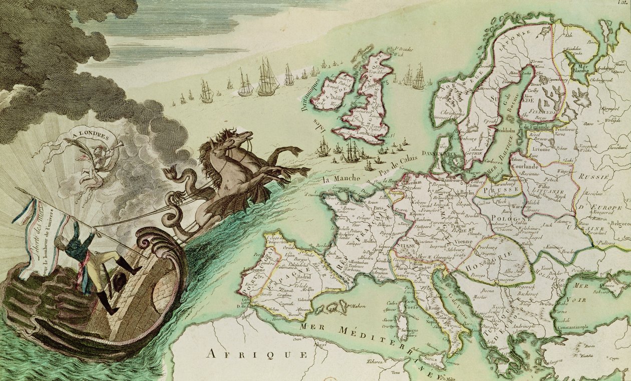 Kort, der illustrerer flådeangrebet på England af Napoleon Bonaparte (1769-1821) c.1803-04 af French School