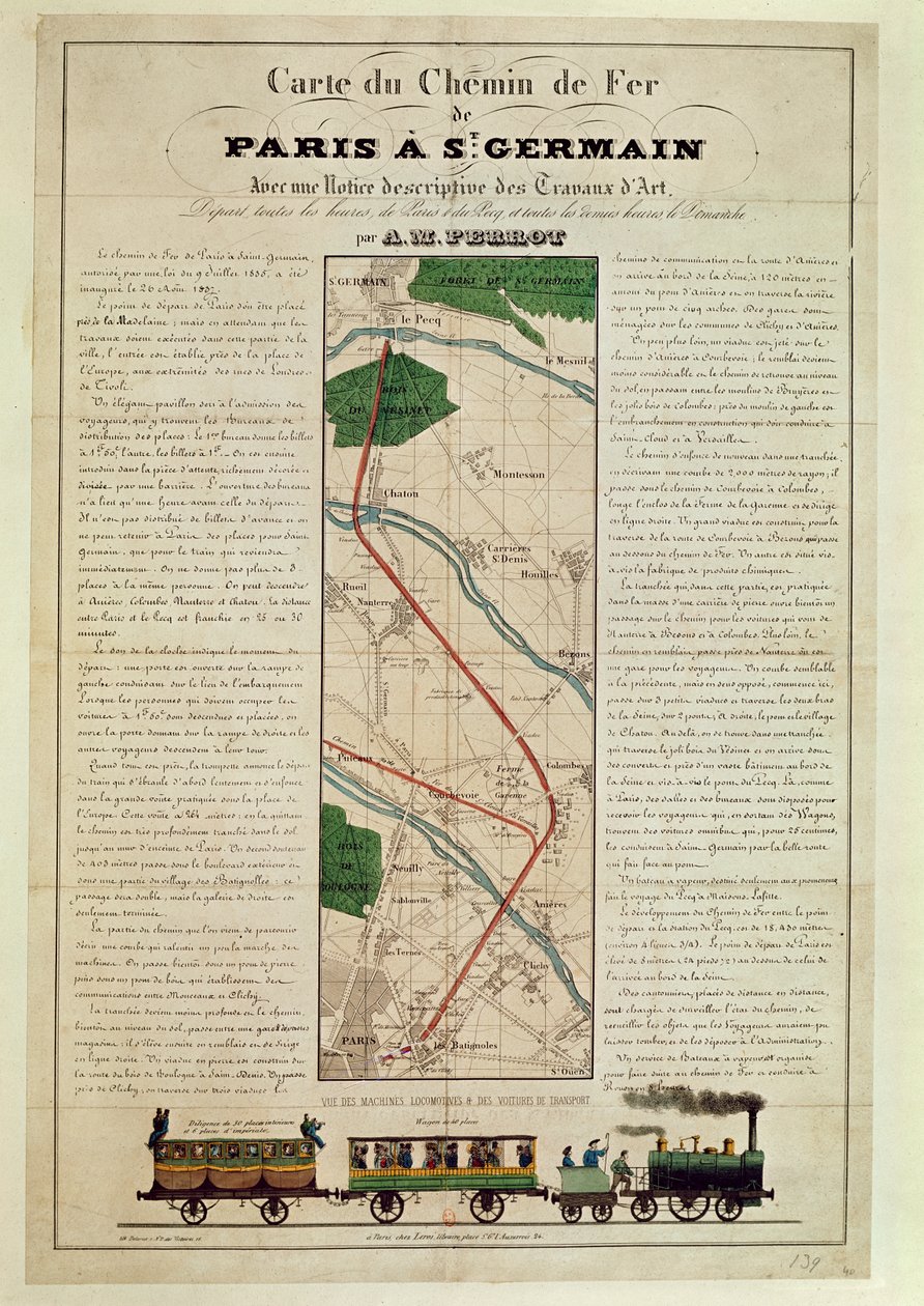 Kort over jernbanen Paris til St. Germain, af A.M. Perrot, 26. august 1837 af French School