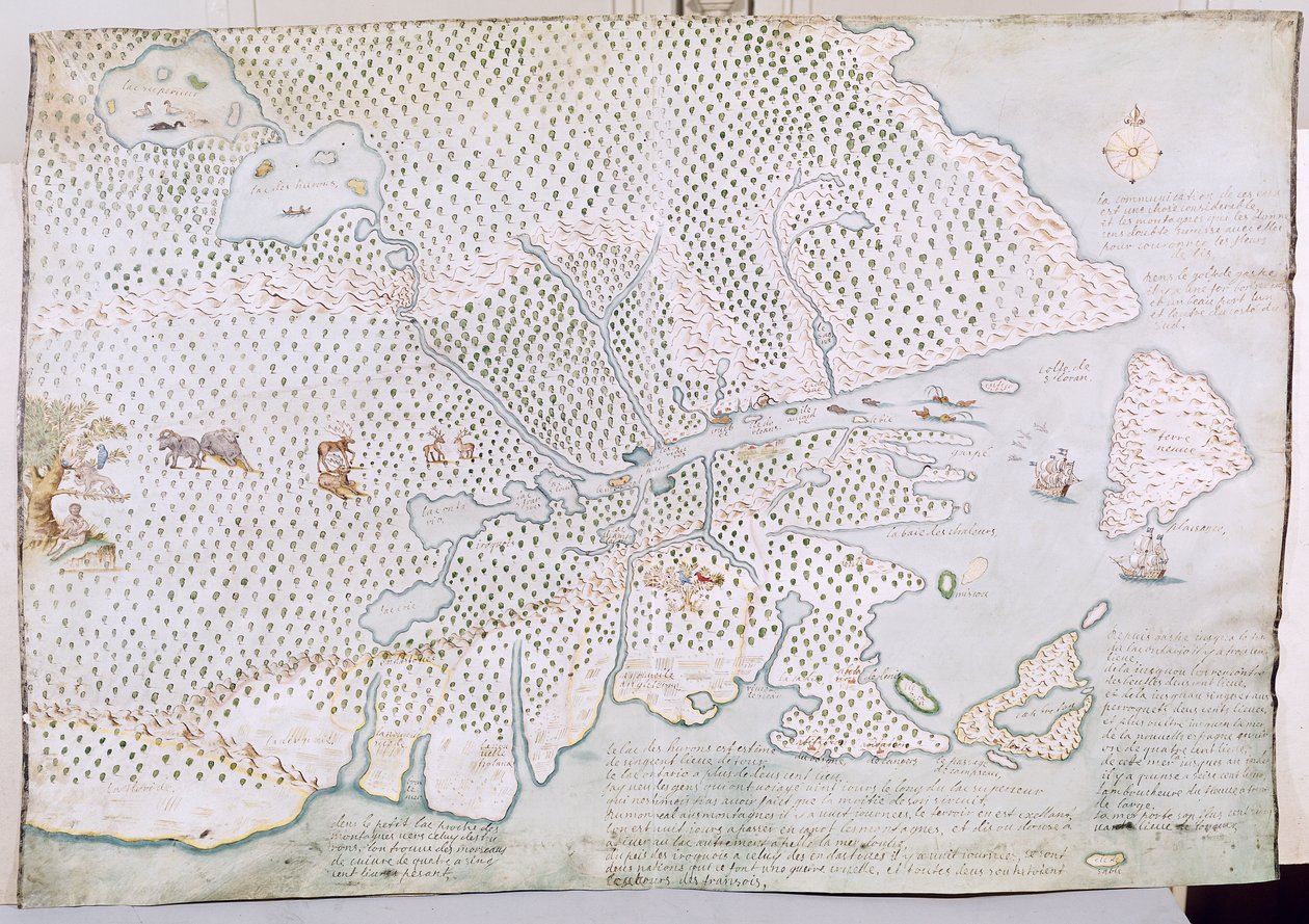 Kort over St. Lawrence Estuary (pen og blæk og wc på papir) af French School