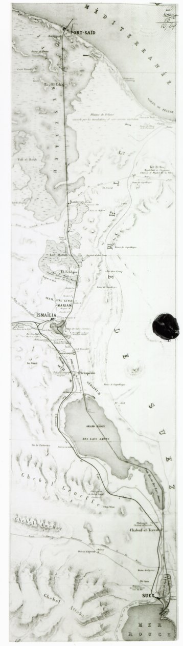 Kort over Suez-kanalen, ca. 1869 af French School