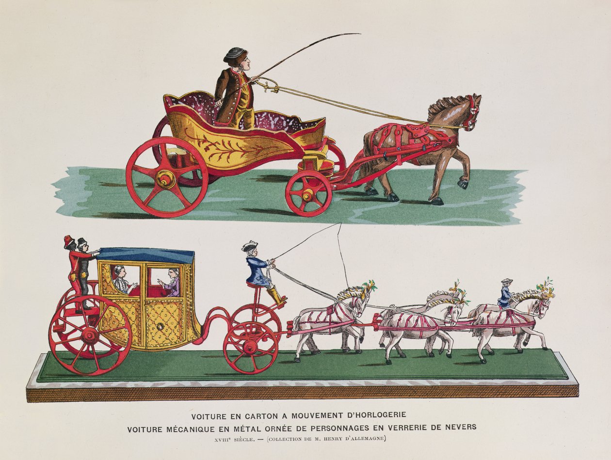 Mekanisk vogn, figurer og heste fra Histoire des Jouets af Henri dAllemagne af French School