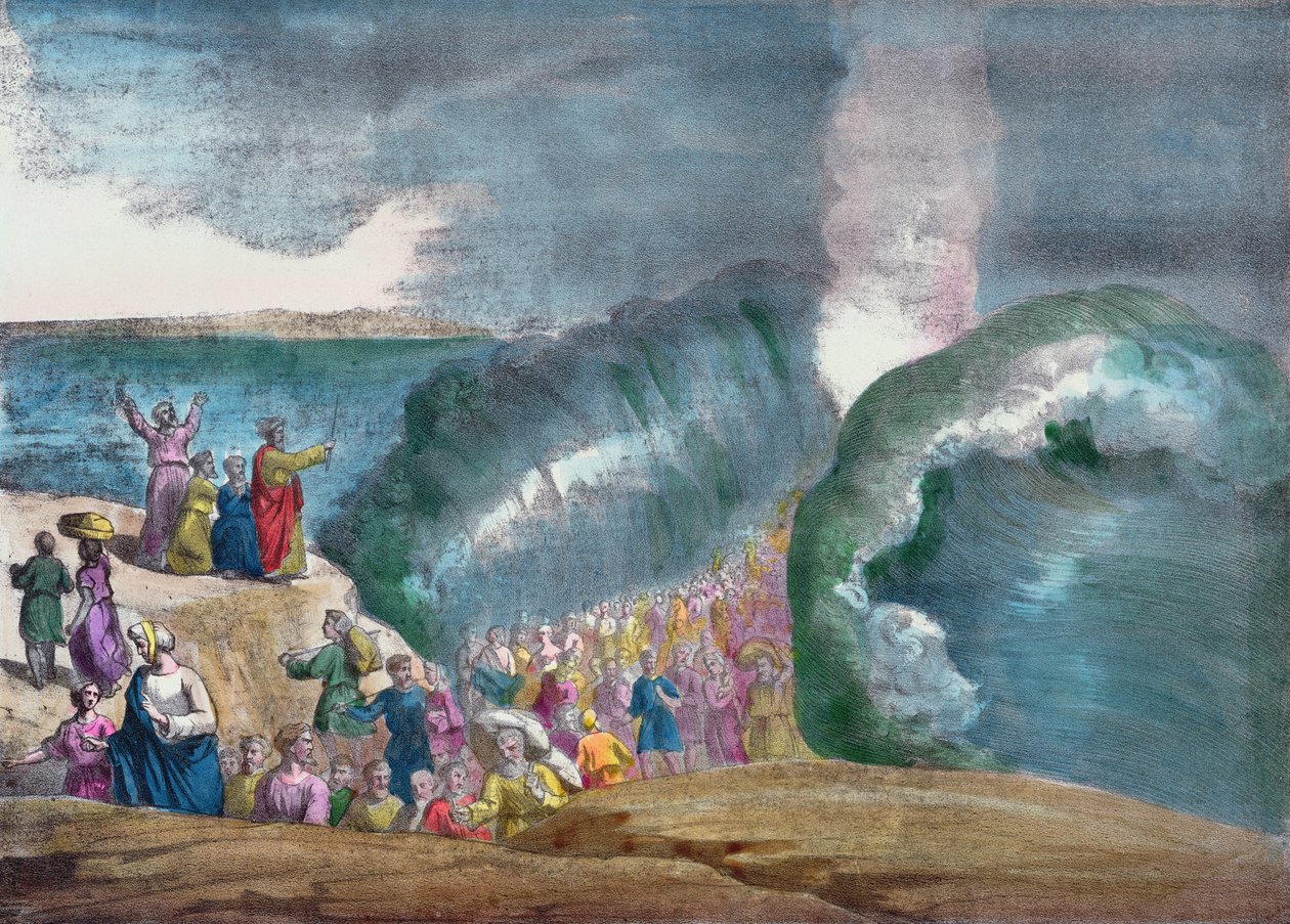 Moses krydser Det Røde Hav (farvegravering) af French School