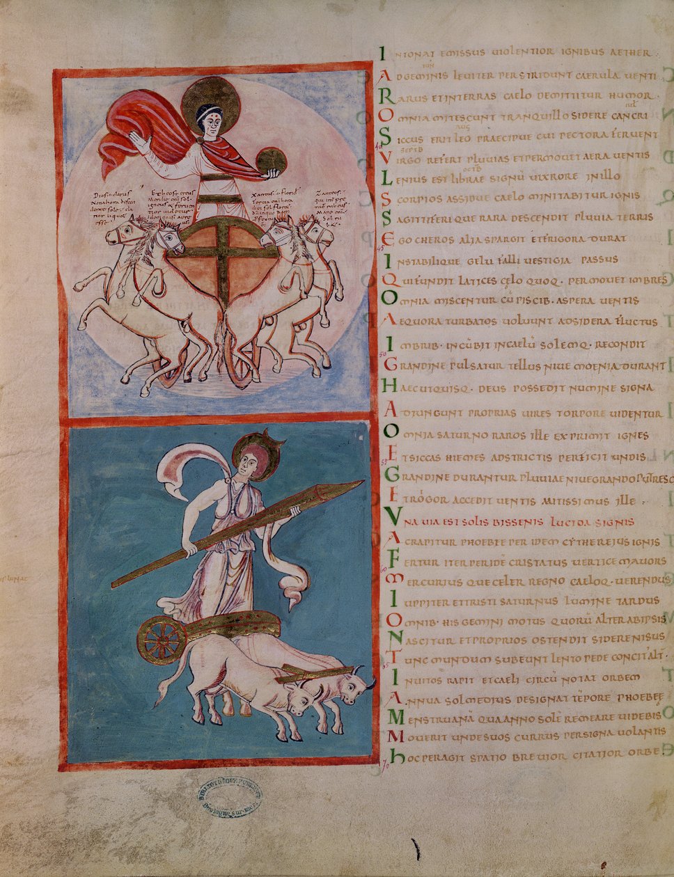 Ms 188 Fol.32v Apollo som solen og Diana som månen, illustration fra 