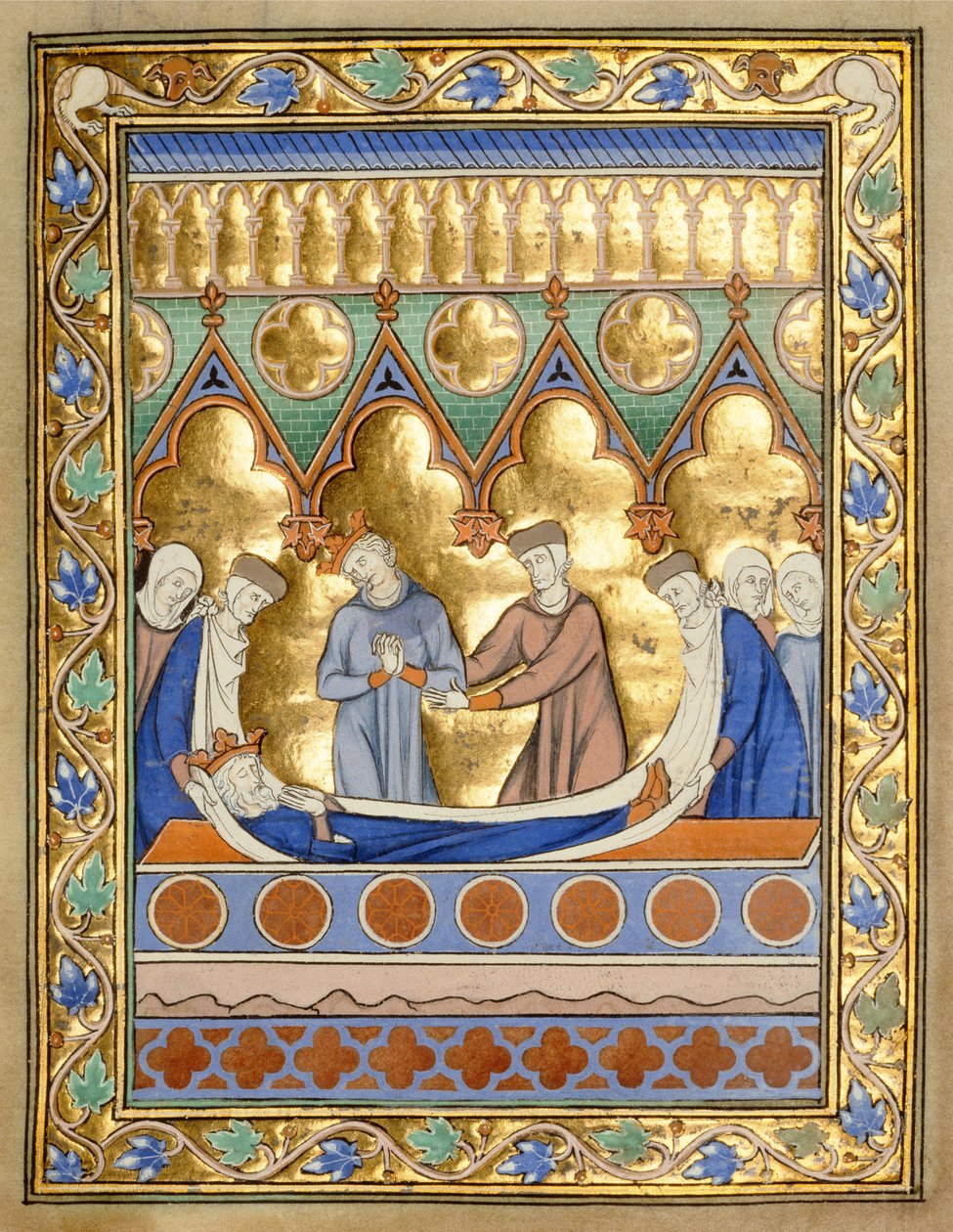Ms 300 f.6r Davids begravelse, fra Isabella fra Frankrigs Psalter and Hours, Paris, ca. 1260 (bladguld & tempera på pergament) af French School