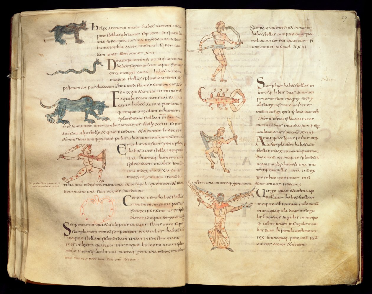 Ms 422 Fol.26v und 27r Månens sti på tværs af stjernebillederne, fra 
