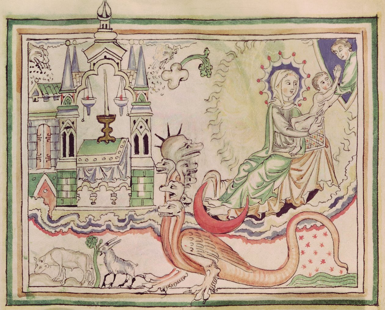 Ms 422 fol.47r Kvinden fødte et barn og det syvhovedede monster af French School