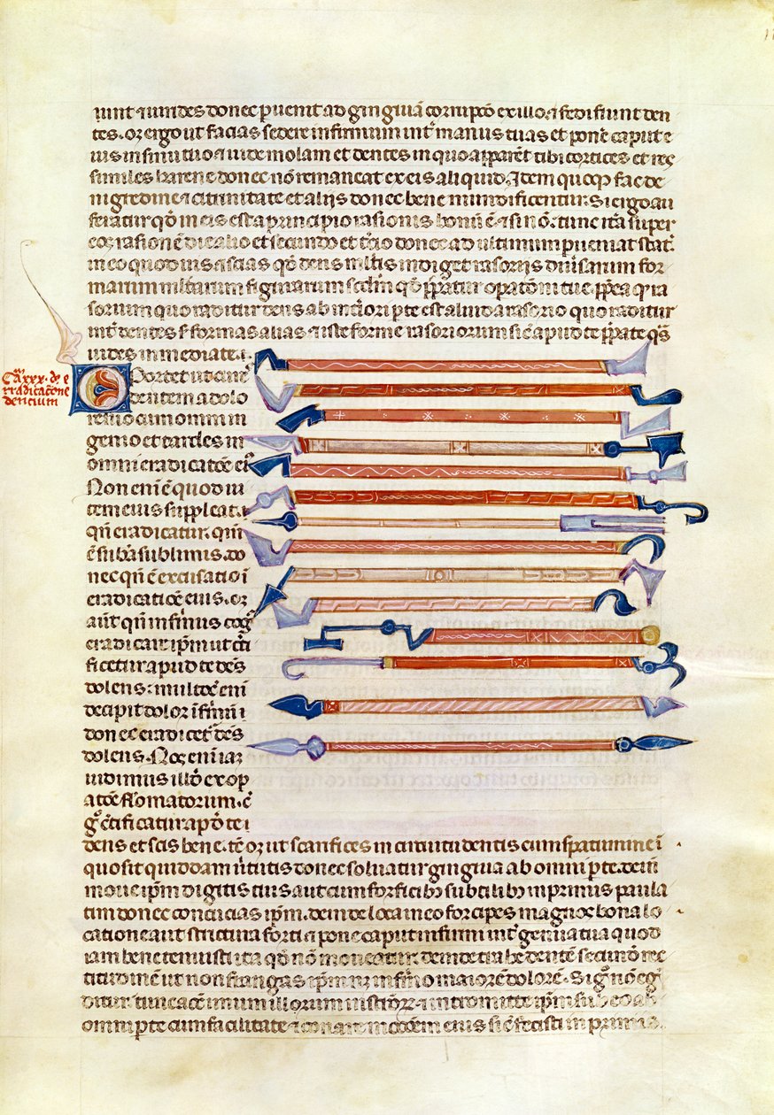 Ms 89 Ter fol.115 Kirurgiske instrumenter fra en afhandling af Abul Qasim Kalaf ibn al-Abbas al Zahrawi (Albucasis) af French School