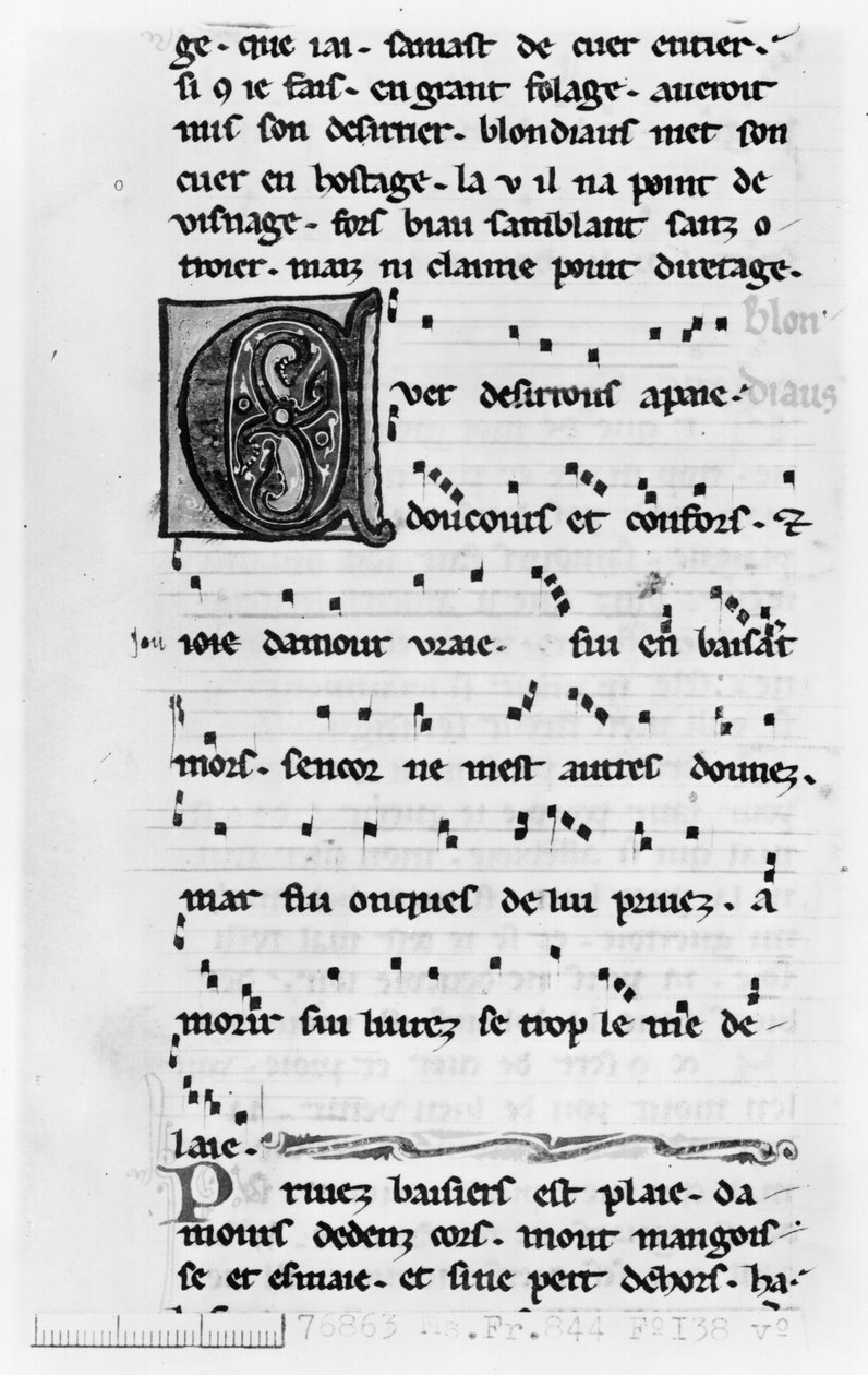 Ms.Fr 844 fol.138v Sang af Blondel de Nesles (slutningen af det 12. århundrede) af French School