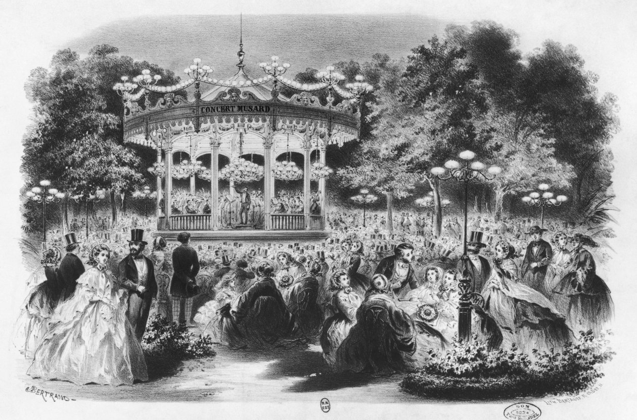 Musardkoncert på Champs-Elysees, 1865 af French School