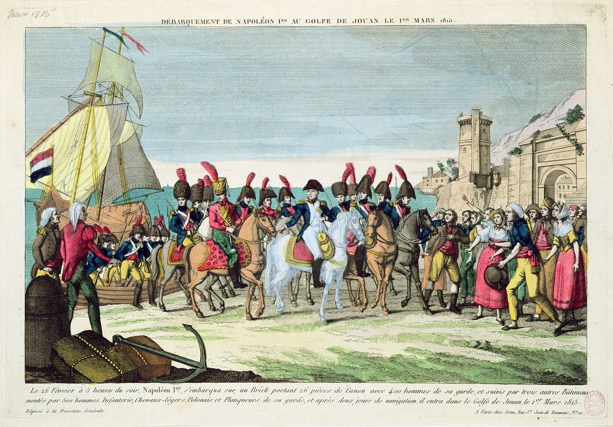 Napoleon (1769-1821) rejser til Golf Juan, 1. marts 1815 af French School