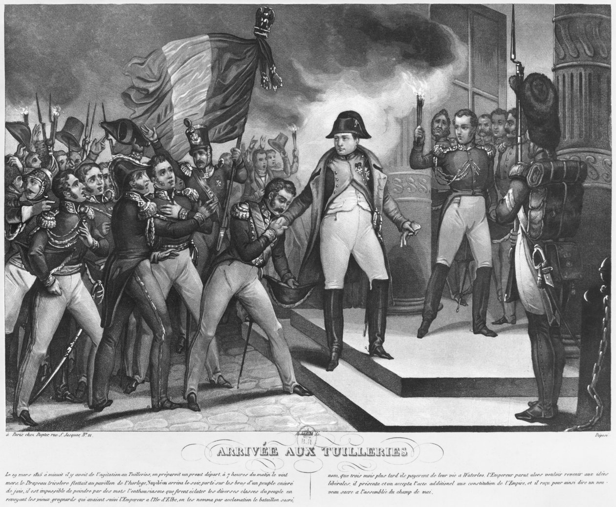 Napoleon I (1769-1821) ankommer til Tuilerierne den 20. marts 1815, Paris, graveret af Roemhild af French School