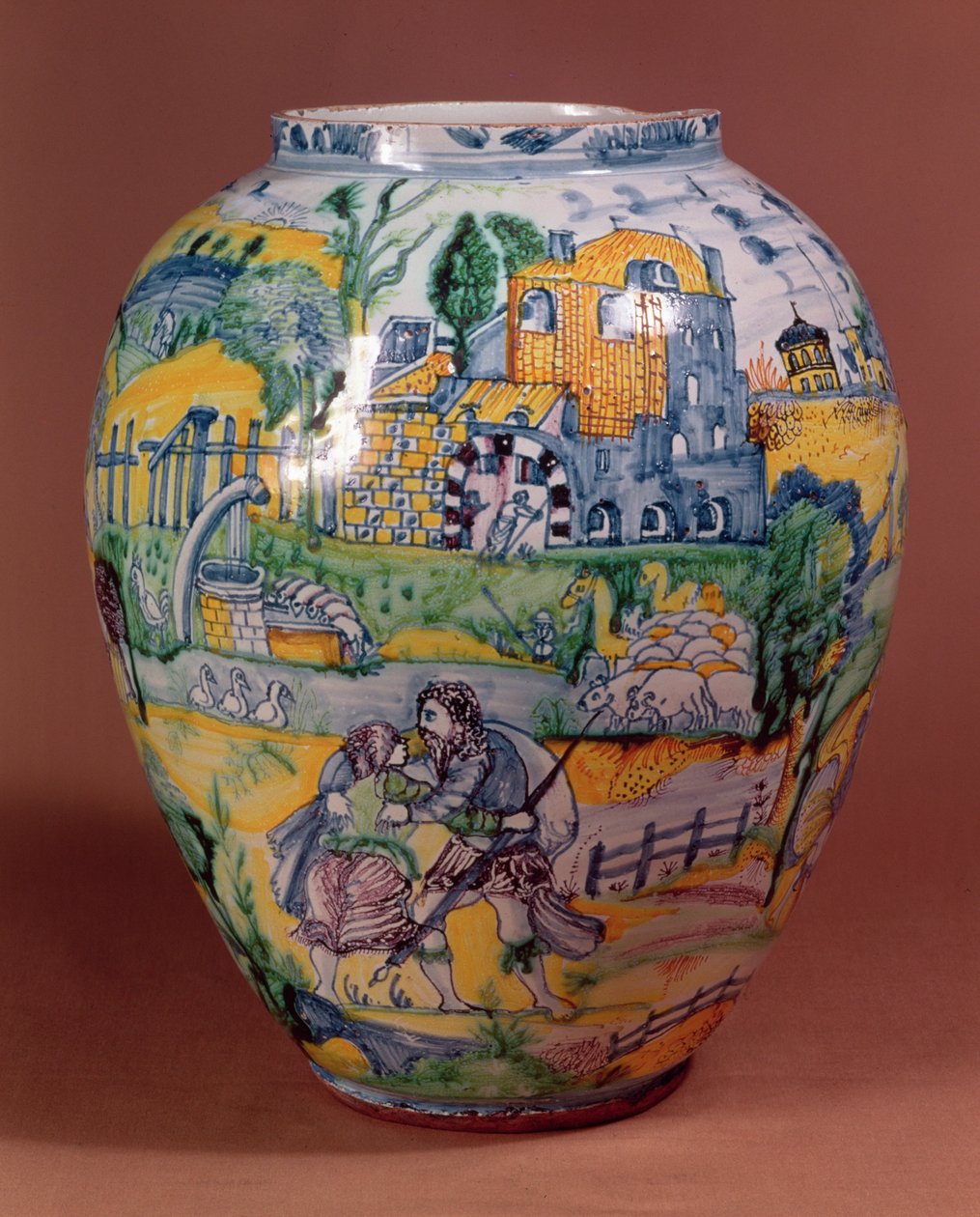 Nevers fajancevase malet med scener fra Det Gamle Testamente (keramik) af French School