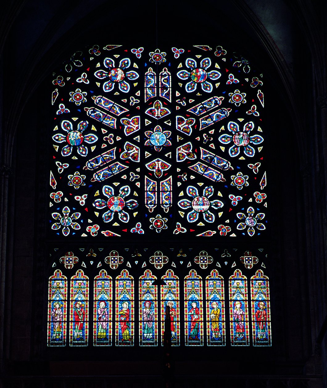 North Rose Window, ca. 1270, ombygget 1887 (farvet glas) af French School