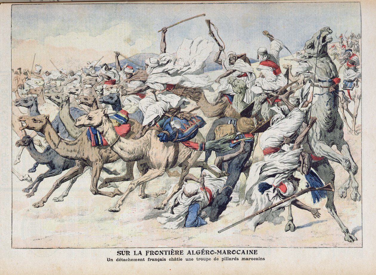 På den algerisk-marokkanske grænse, en fransk afdeling, der straffer en flok marokkanske plyndrere, illustration fra 