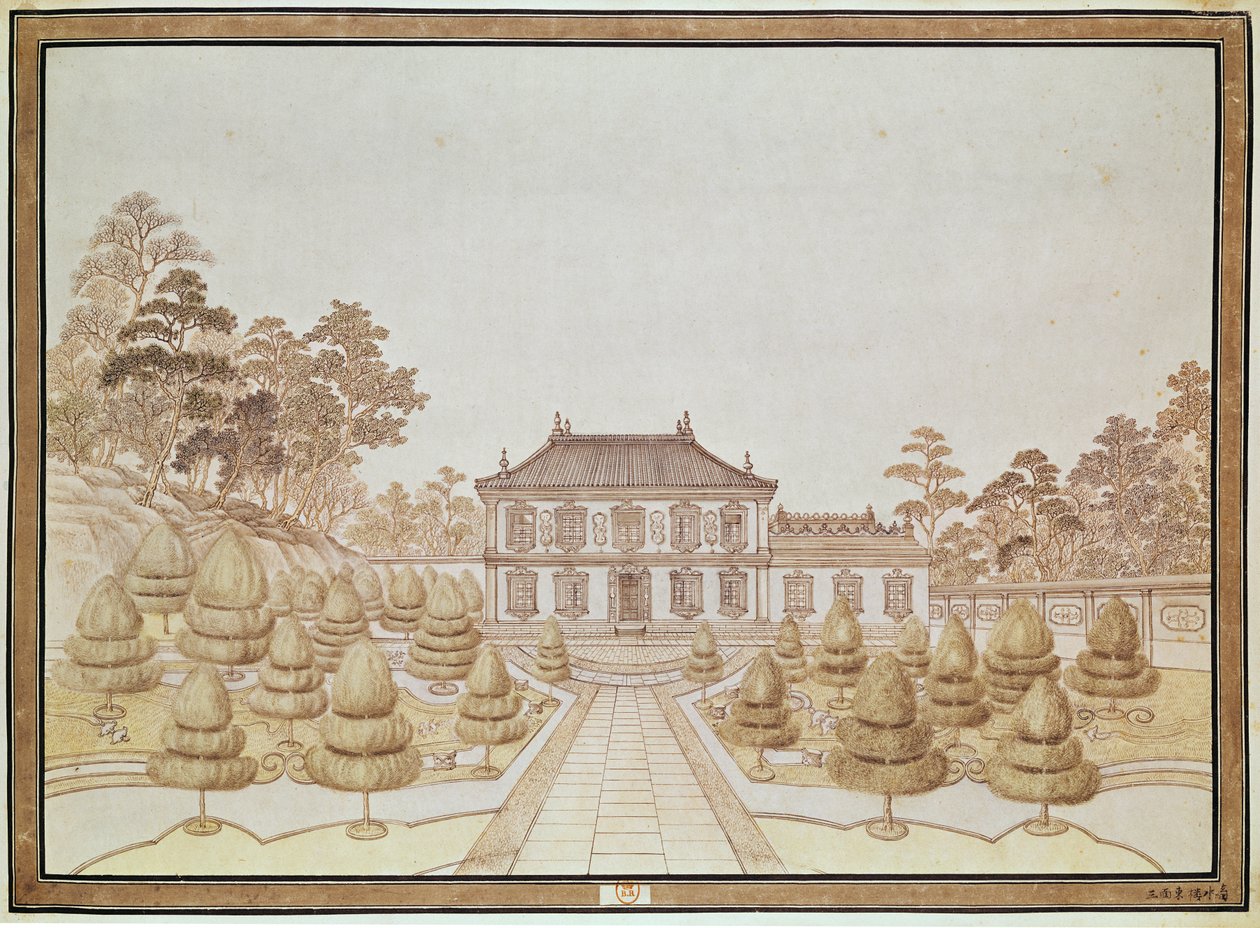 Et af kejserens 36 paladser i Yuen Ming Yuen, bygget af Benoit i 1750 af French School