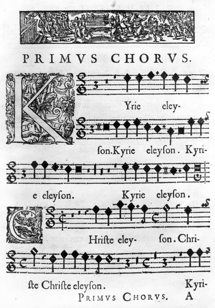 Åbningsside af messen for dobbeltkor af Nicolas Forme, trykt i Paris af Pierre Ballard i 1638 af French School