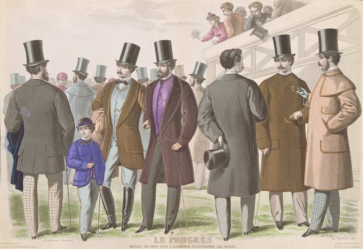 Parisisk reklame for moderigtigt maskulint tøj, 1865 af French School